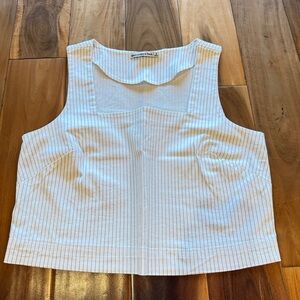 Abercrombie & Fitch White Crop Tank with Thin Blue Pinstripes